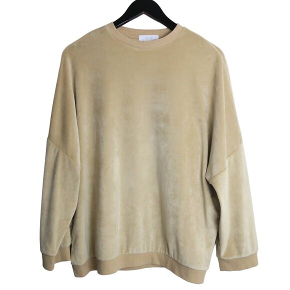 Oak + Fort Velour/Velvet Oversized Camel Beige Crewneck Sweater Size Small - Picture 1 of 7